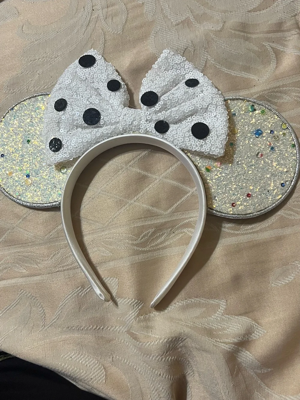 Sequin Polka Dot Minnie-Style Kids Headband - White